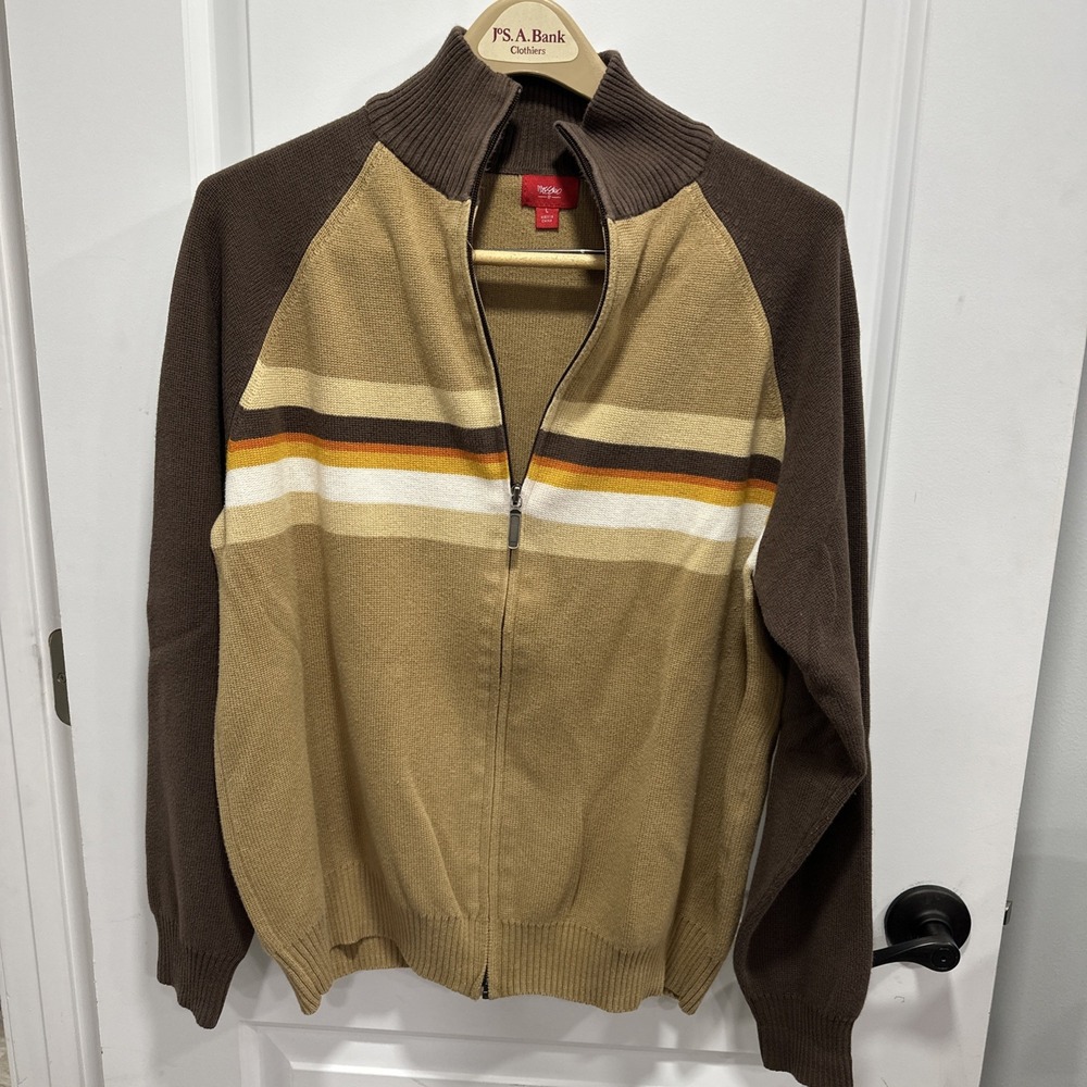 Mossimo Retro 70s Style Mock Neck Zip Up Striped Sweater Men's Large